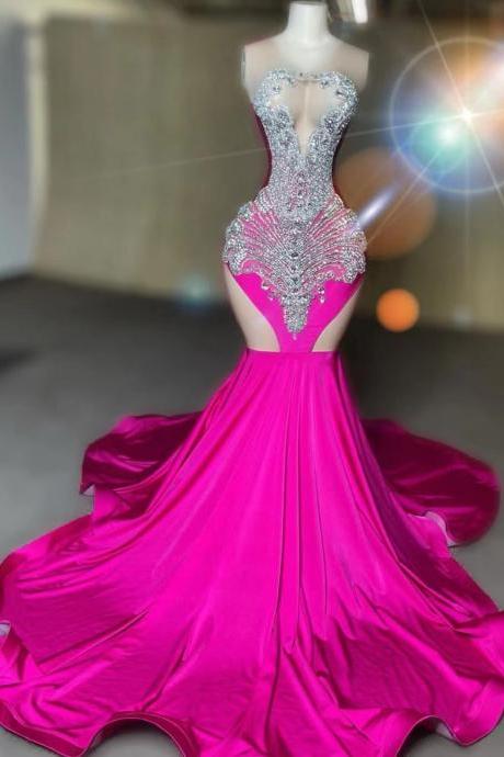 Abendkleider Luxus 2023, Luxury Prom Dresses, Beaded Prom Dresses, Vestidos De Noche, Hot Pink Prom Dresses, Sexy Party Dresses, African Prom