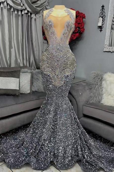 Glitter Party Dresses, Silver Prom Dresses, Luxury Prom Dresses, Abendkleider Luxus 2023, Beaded Crystals Prom Dresses, Sparkly Prom Dresses,