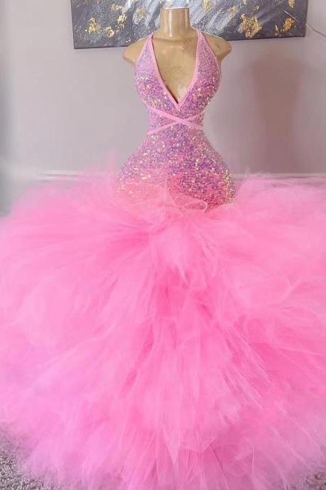 Puffy Prom Dresses, Fashion Party Dresses, Pink Sparkly Prom Dresses, Robes De Cocktail, Glitter Prom Dresses, Formal Occasion Dresses, Halter