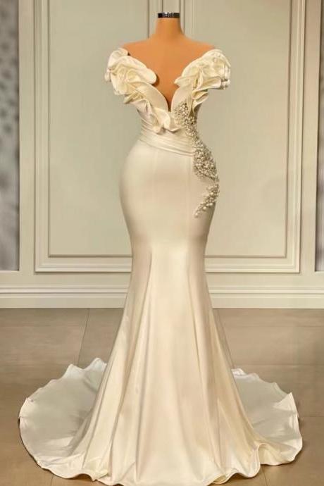 Mermaid Wedding Dresses, Vestidos De Novia, Elegant Wedding Dresses, V Neck Wedding Dress, Bridal Dresses, Beaded Wedding Dresses, Robe De