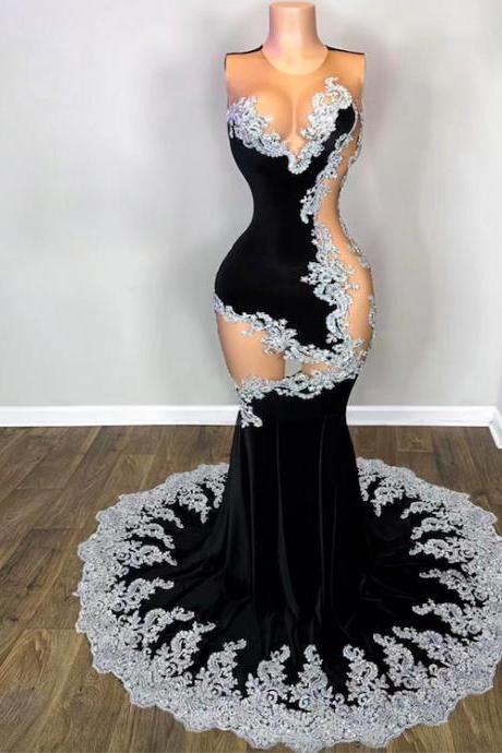 Vestidos De Fiesta Mujer Para, Black Prom Dresses, Sexy Formal Dresses, Lace Applique Evening Dresses, Formal Occasion Dresses, Prom Dresses With