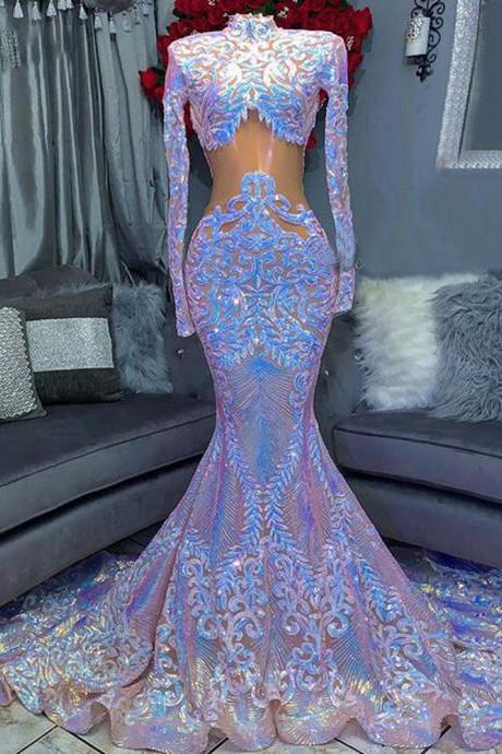 High Neck Prom Dresses, Sexy Party Dresses, Abendkleider 2023, Sparkly Sequin Prom Dresses, Colorful Glitter Evening Dresses, 2024 Prom Dresses,