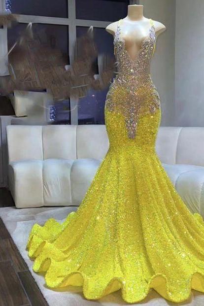 Luxury Prom Dresses for Women, Glitter Prom Dresses, Yellow Prom Dresses, Custom Prom Dresses, Abendkleider, Vestidos De Noche, Crystals Beaded Prom Dress, Sexy Evening Dresses, Robes De Cocktail, Formal Occasion Dresses, Plus Size Prom Dress, Prom Dress for Black Gil