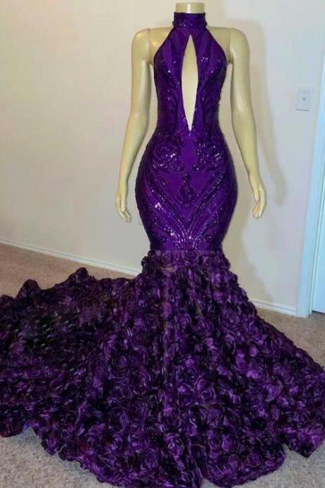 High Neck Prom Dresses, Purple Prom Dress, Formal Dresses, Vestidos De Fiesta De Longo, Elegant Prom Dresses, Sparkly Prom Dresses, Plus Size