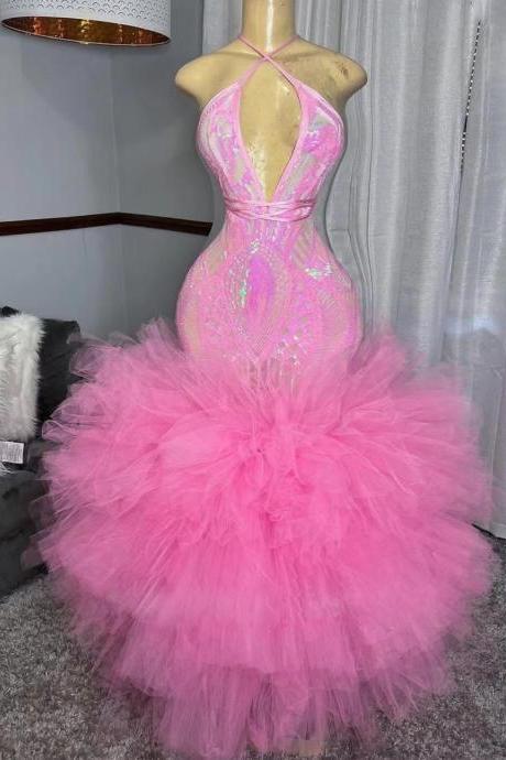 Tulle Prom Dresses, Pink Prom Dress, Vestidos De Fiesta, Formal Dresses, Special Occasion Dresses, Robes De Bal, Sequin Applique Prom Dresses,