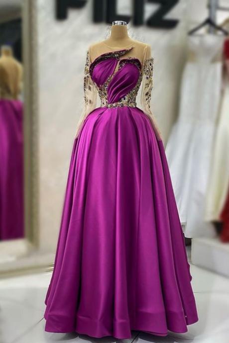 Arabic Prom Dresses, Fuchsia Prom Dresses, A Line Prom Dresses, Robes De Bal, Elegant Prom Dresses, Vestidos De Graduacion, Beaded Prom Dresses,