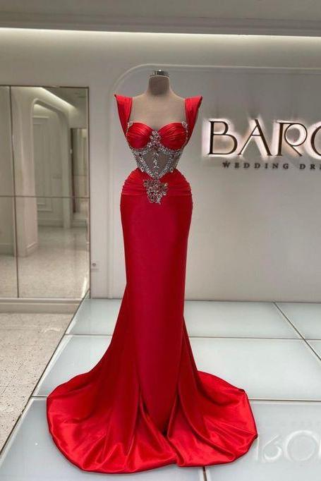 Arabic Prom Dresses, Red Prom Dresses, Simple Prom Dresses, Beaded Prom Dresses, Evening Dresses For Women, Formal Occasion Dresses, Cap Sleeve