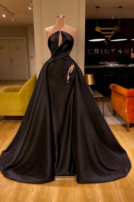 Vintage Prom Dresses, Prom Dresses With Overskirt, Lace Applique Prom Dress, Black Prom Dresses, Elegant Evening Dresses, Arabic Prom Dresses,