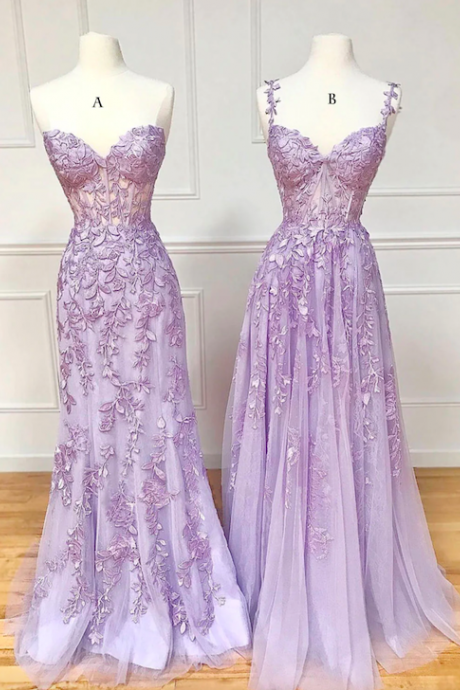 Lilac Prom Dresses, Lace Applique Prom Dresses, Purple Prom Dresses, Simple Prom Dress, Country Style Prom Dress, Fashion Evening Dress, Classic