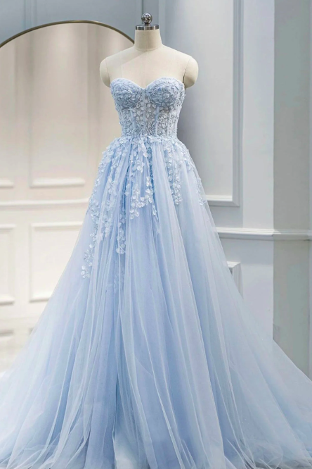 Ice Blue Prom Dresses, Sweetheart Neck Prom Dresses, Elegant Prom Dress, Tulle Prom Dresses, Robes De Soiree, A Line Prom Dress, Pageant Dresses