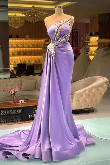 Beaded Prom Dresses, Vestidos De Gala, Lilac Prom Dresses, Custom Make Evening Dresses, Abendkleider 2023, One Shoulder Prom Dresses, Evening