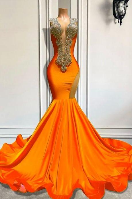 Luxury Prom Dresses, Orange Prom Dresses, Vestidos De Fiesta, Beaded Prom Dresses, Cocktail Party Dresses, Plus Size Prom Dresses, Custom Prom