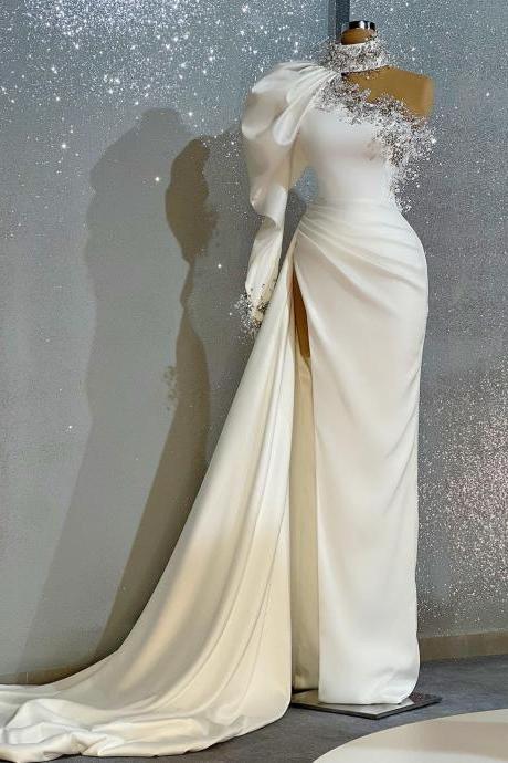 White Prom Dresses, One Shoulder Prom Dresses, Wedding Party Dresses, Beaded Prom Dress, Vestidos De Fiesta, Elegant Prom Dresses, Evening