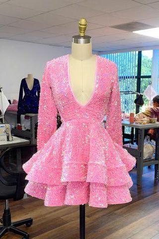 Prom Dresses 2024, Graduation Dresses, Pink Prom Dresses, Glitter Party Dresses, Homecoming Dresses Short, Tiered Prom Dresses, Robes De