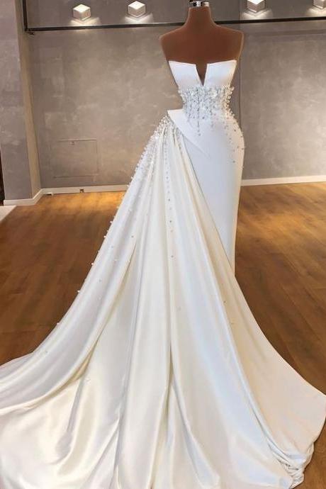 Luxury Wedding Dresses, Elegant Wedding Dresses, Beaded Bridal Dresses, V Neck Fashion Bridal Dresses, Off White Wedding Gown, Wedding Dresses