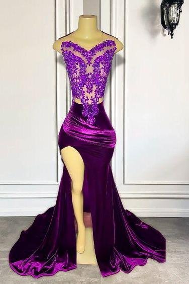 Lace Applique Prom Dresses, 2024 Formal Dresses, Purple Prom Dresses, Sleeveless Evening Dresses, Prom Dresses 2023, Vestidos Para Mujer,