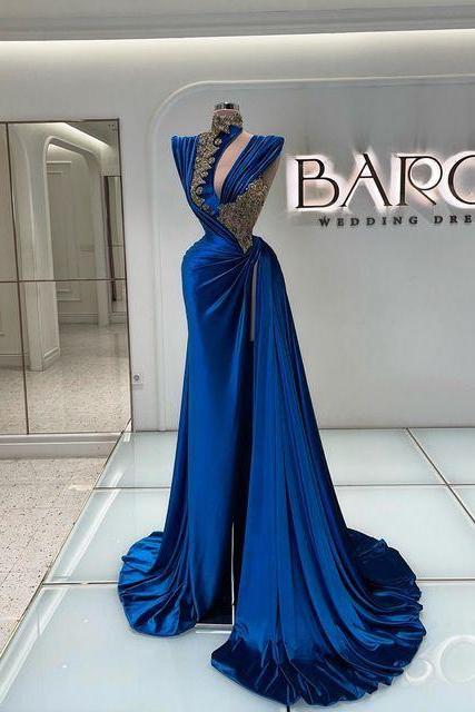 Royal Blue Prom Dresses, Arabic Evening Dresses, High Neck Prom Dresses, Vestidos De Fiesta, Gala Gown, Formal Occasion Dresses, Gown Dresses For