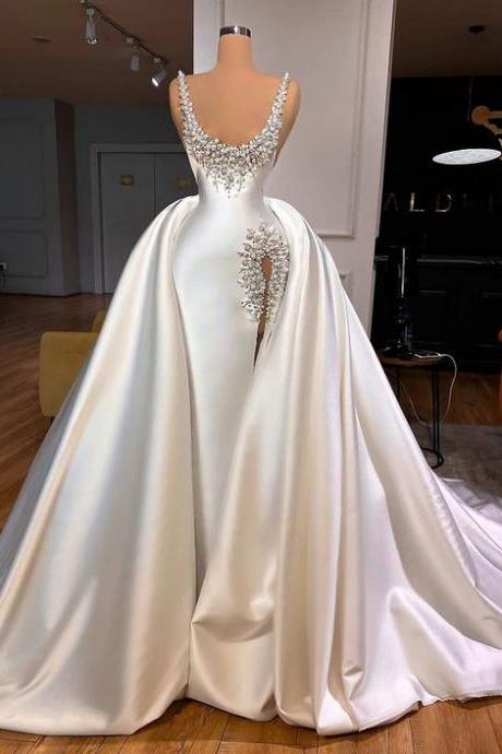One Shoulder Wedding Dresses, Detachable Skirt Wedding Dresses, Peals Wedding Gown, Luxury Bridal Dresses, Vestidos De Novia, Elegant Wedding