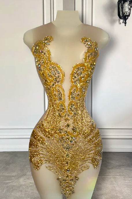 Gold Prom Dresses, 2024 Prom Dresses For Black Girls, Diamonds Sparkly Prom Dresses, Sexy Formal Party Dresses, Luxury Birthday Party Dresses