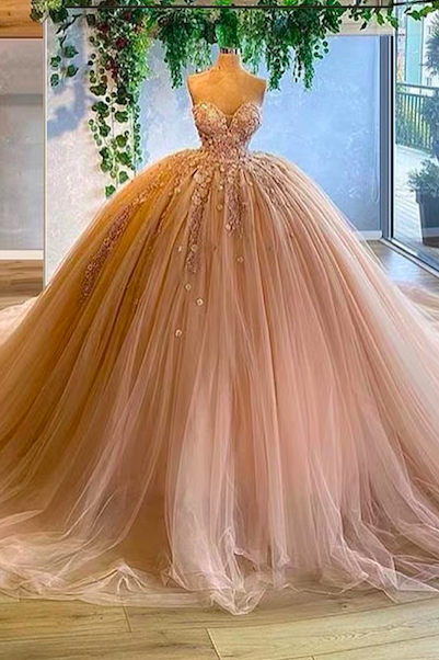 Luxury Prom Dresses, Robes De Bal, Champagne Prom Dresses, Lace Applique Prom Dresses, Tulle Prom Dresses, Ball Gown, 2024 Quinceanera Dresses,