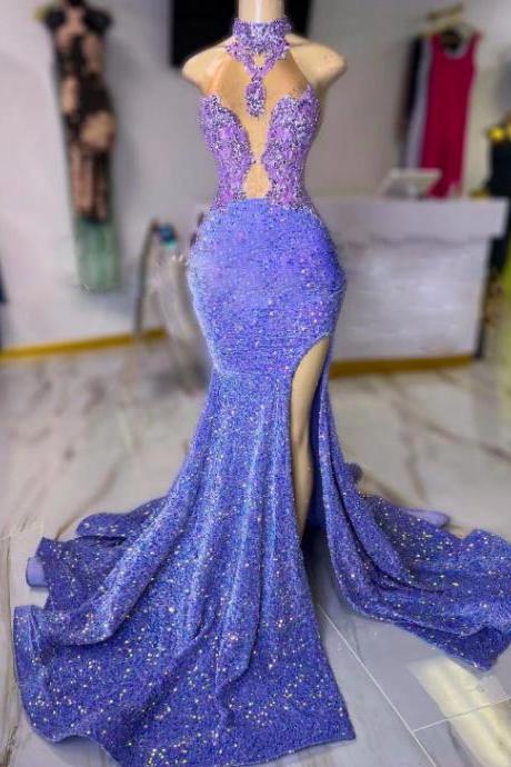 High Neck Prom Dresses, Sparkly Sequin Prom Dresses, 2024 Formal Dresses, Purple Prom Dresses 2025, Vestidos De Fiesta, Formal Dresses, Robes