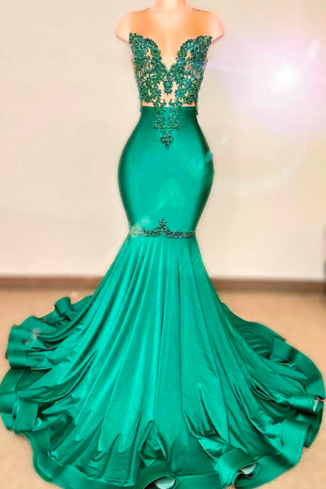 Green Prom Dresses, Beaded Applique Prom Dresses, Vestidos De Fiesta De Longo, Elegant Prom Dresses, Vestidos De Noche, Formal Occasion Dresses,