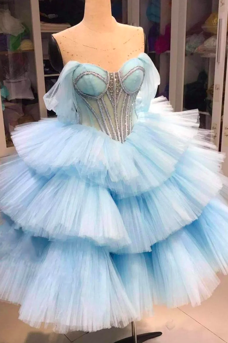 Tiered Prom Dresses, Blue Prom Dresses, Graduation Dresses, Ball Gown For Women, Prom Dresses 2024, Robes De Bal, Beaded Prom Dresses,