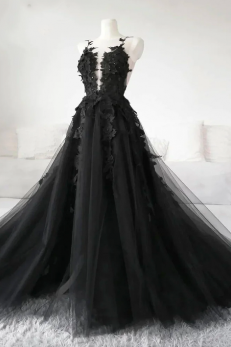 Prom Dresses Black, Classic Prom Dresses, Special Occasion Dresses, Lace Floral Prom Dresses, A Line Prom Dresses, Birthday Party Dresses,