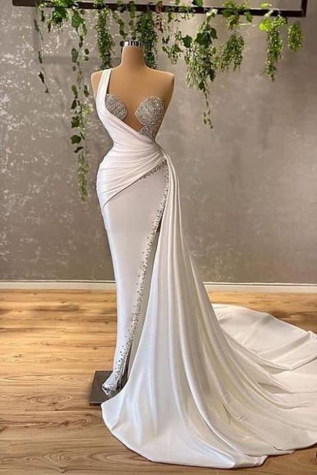 Luxury Wedding Dresses, One Shoulder Wedding Dress, White Bridal Dresses, Beaded Wedding Gown, Robes De Mariee, Ruffled Wedding Dresses, 2024