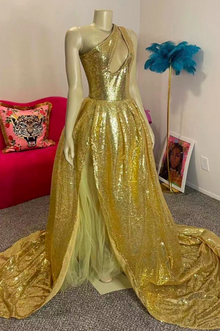 Gold Sequin Prom Dresses, One Shoulder Prom Dresses, Sparkly Prom Dresses, Formal Dresses, Pageant Dresses For Women, Special Occasion Dresses,