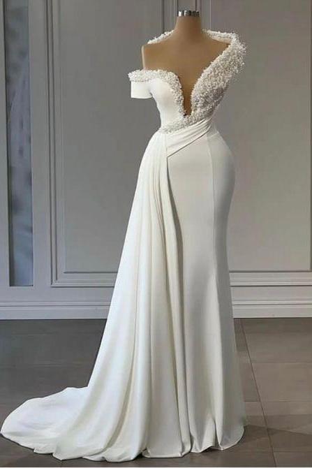 Wedding Dresses For Bride, Beaded Wedding Dresses, Luxury Bridal Dresses, Elegant Wedding Dresses For Women, One Shoulder Wedding Dresses, Robes