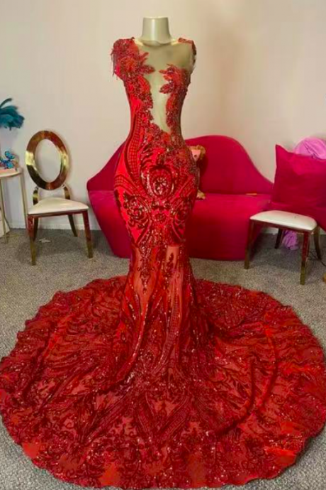 Red Prom Dresses, Elegant Prom Dresses, 2024 Prom Dresses, Vestidos De Gala, Sequin Applique Prom Dresses, Sparkly Prom Dresses, Vestidos De