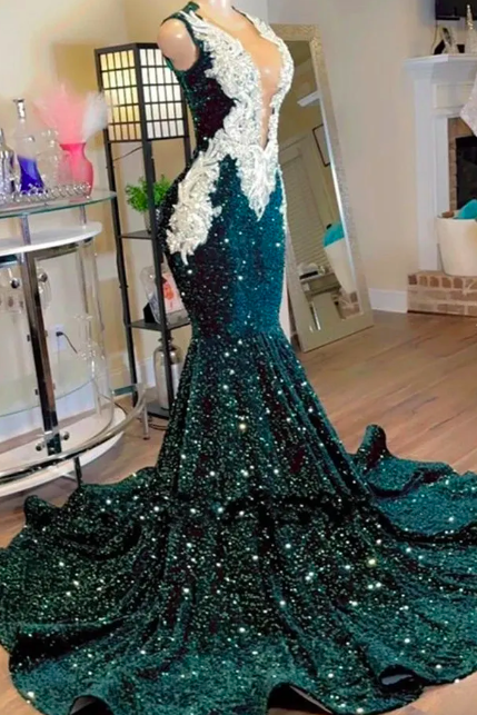 Custom Prom Dresses 2024, Emerald Green Prom Dresses, Robes De Soiree, Sparkly Sequins Formal Occasion Dresses, Luxury Birthday Party Dresses