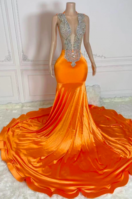 Luxury Prom Dresses, Orange Prom Dresses, Elegant Evening Gowns, Vestidos De Gala, Beaded Evening Dress, Robe De Soiree Femmes, Prom Dresses For