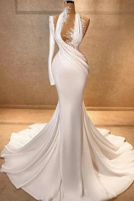 One Shoulder Wedding Dresses, Mermaid Wedding Dresses, Vestidos De Novia, Pleated Bridal Dresses, Robes De Mariage, Bridal Dresses, Simple