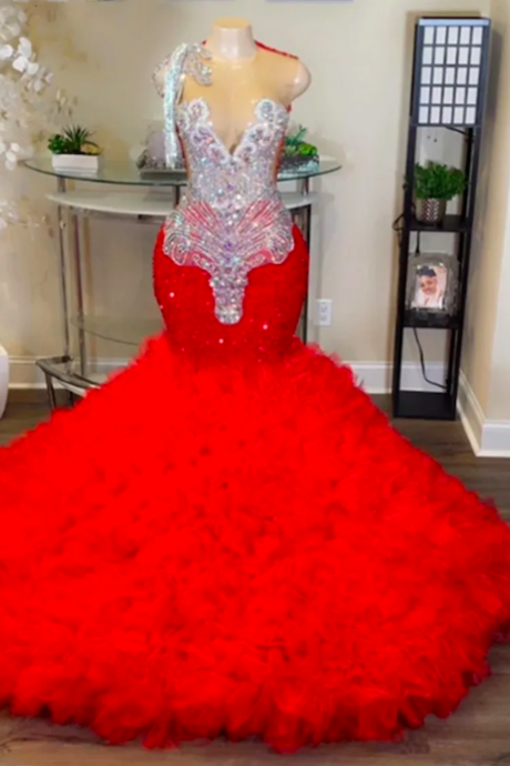 Red Luxury Prom Dresses, Tassel Crystals Prom Dresses, Pageant Dresses For Women, Elegant Prom Dresses, Vestidos De Gala, Formal Occasion