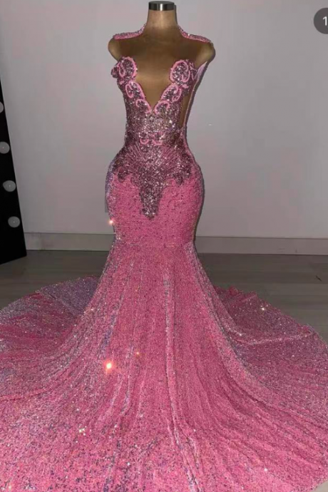 Sparkly Pink Prom Dresses, Luxury Diamonds Party Dresses, Birthday Party Dresses Fashion Women, Glitter Evening Gown, Vestidos Para Mujer,