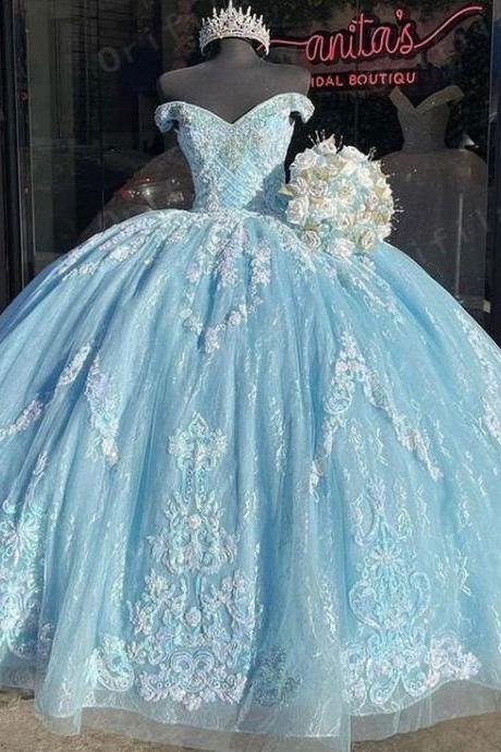 Quinceanera Dresses Ball Gown, Blue Prom Dresses, 2024 Prom Dresses, Lace Applique Prom Dresses, Vestidos De Graduacion, Sweet 16 Dresses, Robes