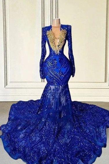 Royal Blue Prom Dresses, Vestidos De Fiesta De Longo, Lace Applique Evening Dresses, Black Girl Fashion Party Dresses, Robes De Soiree Femme,