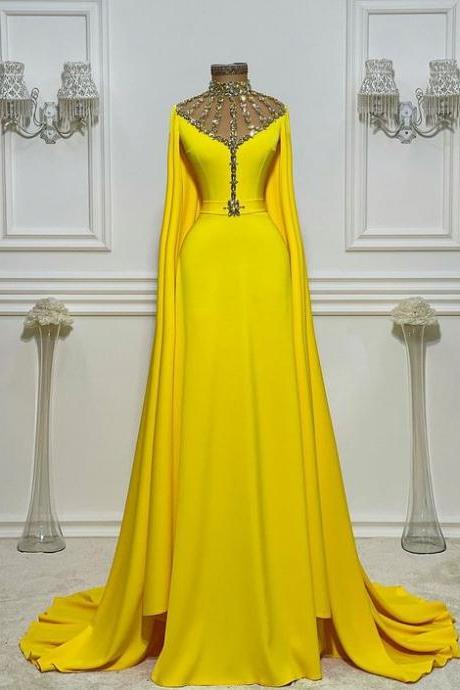 Robes De Bal, Yellow Prom Dresses, Rhinestones Prom Dresses, Muslim Evening Dresses, Arabic Prom Dress, Dubai Fashion Party Dresses, Formal