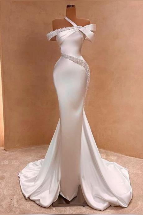 Vestidos De Novia 2024, White Wedding Dresses, Beaded Wedding Dress, Bridal Dresses, Mermaid Wedding Gown, Robe De Mariee, Elegant Wedding
