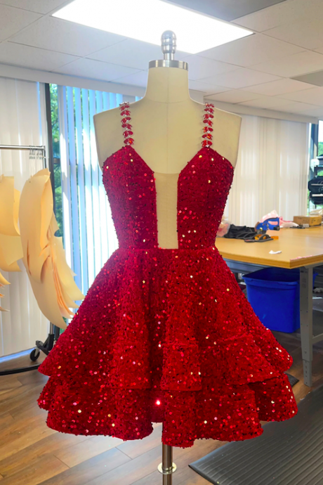 Red Prom Dresses Short, Sequin Prom Dresses, Rhinestones Fashion Party Dresses, Vestidos De Graduacion, Robes De Soiree Femme, Prom Dress, A