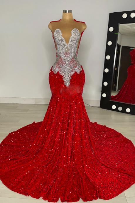 Red Prom Dresses, Luxury Birthday Party Dresses, Vestidos De Gala, Formal Occasion Dresses, Elegant Rhinestones Prom Dresses, Sparkly Diamonds