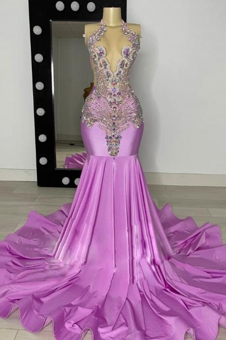 Middle School Prom Dresses, Luxury Diamonds Shinny Prom Dresses, Rhinestones Prom Gown, Spring Formal Dresses, Purple Elegant Evening Gown,