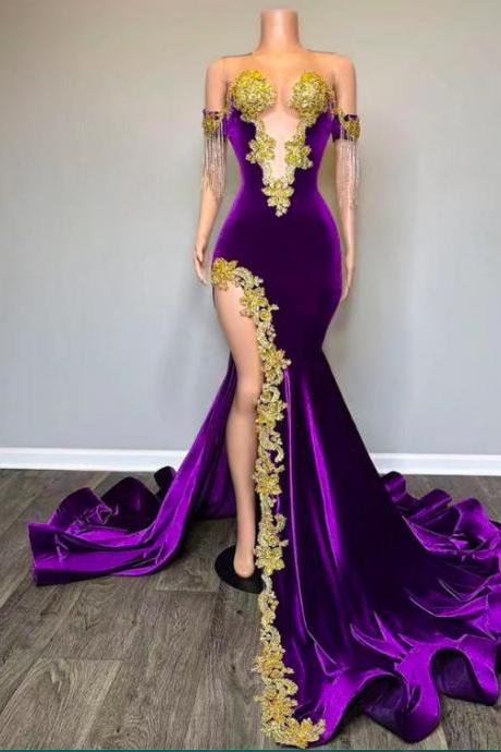 Purple Prom Dresses 2024, Muslim Prom Dresses, Dubai Fashion Party Dresses 2025, Robes De Soiree, Arabic Prom Gown, Mermaid Off The Shoulder