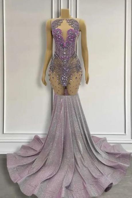 Sparkly Rhinestones Prom Dresses, Sexy Formal Occasion Dresses, Luxury Prom Dresses, Vestidos De Gala, Purple Glitter Evening Dresses, Custom