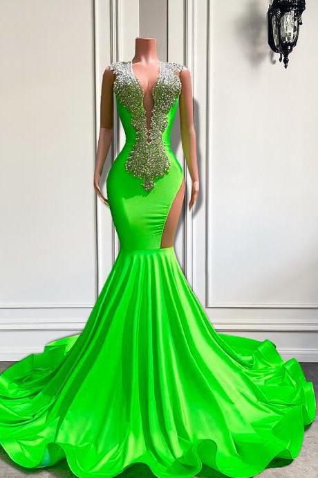 Green Fashion Prom Dresses, Diamonds Luxury Prom Dress, Pageant Dresses For Women, Mermaid Evening Dresses, Vestidos De Gala, Modest Prom Gown,