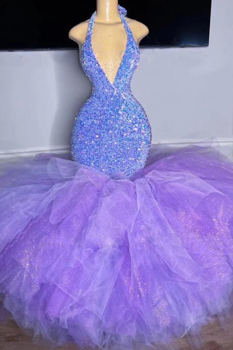 Halter Prom Dresses, Purple Sparkly Prom Dresses, Lavender Prom Dresses, Robes De Bal, Pageant Dresses For Women, Prom Gown, Vestidos De