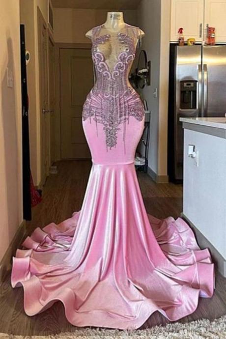 Pink Diamonds Prom Dresses, Mermaid Prom Dresses, Beaded Tassel Formal Occasion Dresses, Robes De Soiree Femme, Elegant Evening Dresses, Vestidos