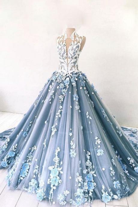 Lace Applique Prom Dresses, Dusty Blue Prom Dresses, Vintage Prom Dresses, Sweet 16 Dresses, Vestidos De Graduacion, Floral Prom Dresses, Elegant